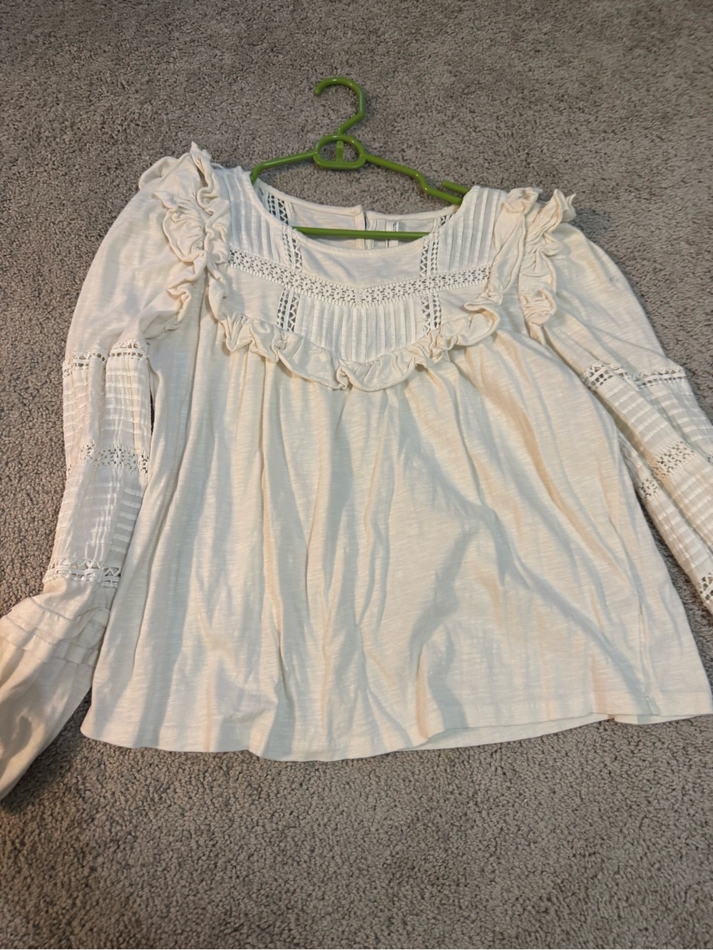 Anthropologie Cream Ruffle Crochet Yoke Blouse